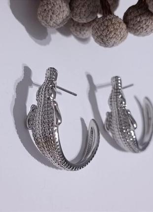 Сережки кільця крокодили під срібло ретро вінтаж кульчики алігатор серьги кольца4 фото