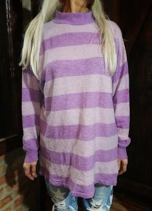 Шерстяной джемпер в полоску свитер туника длинный шерсть3 фото