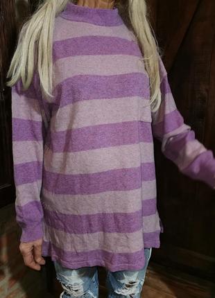 Шерстяной джемпер в полоску свитер туника длинный шерсть4 фото