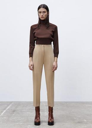 Брюки брюки брюки с высокой посадкой зара беж кэмел
