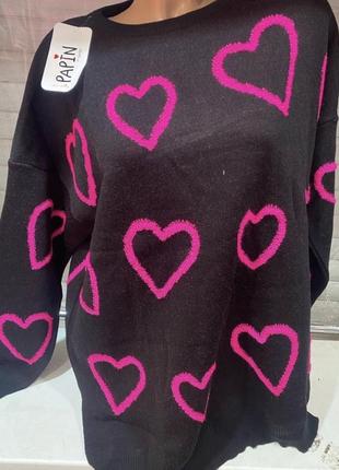 Жіночі светри в сердечка оверсайз турція1 фото