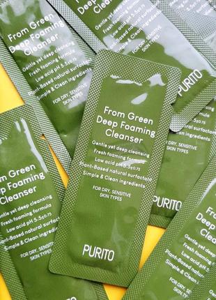 Purito from green deep foaming cleanser пенка для лица с центеллой и зеленым чаем1 фото