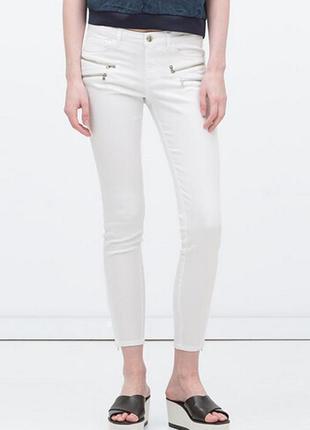 Белые скошенные джинсы брюки брюки лосины skinny zara xs