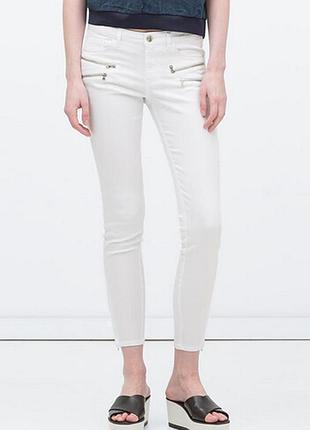 Белые скошенные джинсы брюки брюки лосины skinny zara xs