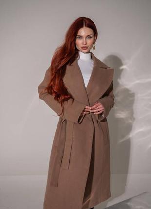 Стильное кашемировое пальто с поясом8 фото