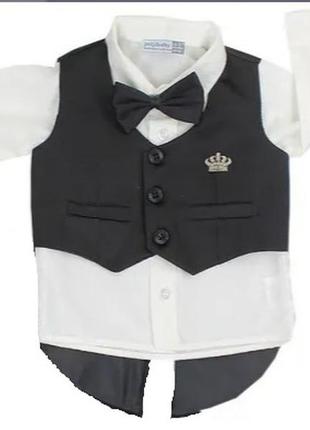 Pugi baby нарядный класический черный жилет смокинг белая рубашка мальчику 18-24м 86-92см 1.5-2 г