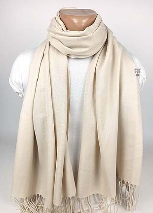 Палантин шарф большой кашемир кашемировый pashmina original однотонный бежевый новый