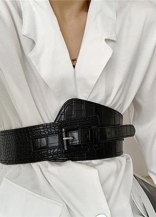 Стильний ремінь  еластичний жіночий  пояс на талію чорний під шкіру рептилії
