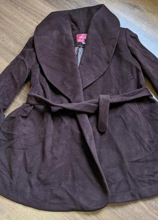 Женское пальто кашемировое с поясом коричневого цвета размер 44 s2 фото