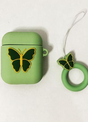 Чехол для apple airpods силиконовый с бабочкой зеленый
