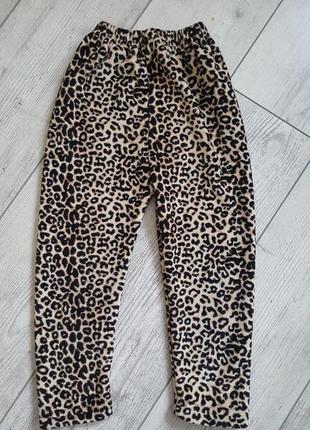 Теплые штаны брюки с начесом для девочки леопардовый принт2 фото