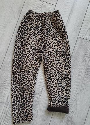 Теплые штаны брюки для девочки леопардовый принт