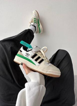 Кроссовки adidas forum beige black green white grey1 фото