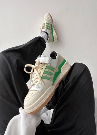 Кроссовки adidas forum beige black green white grey3 фото