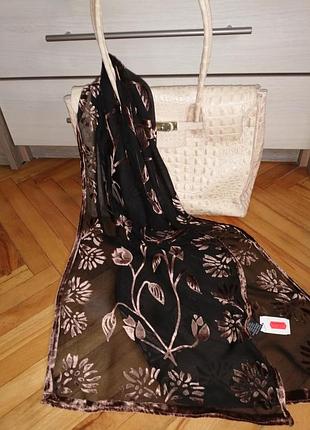 Шарф шелк вискоза с набивными бархатными цветами