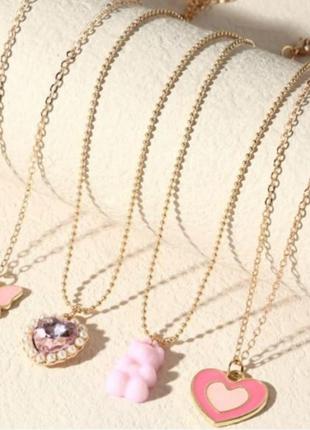 Підвіска з ведмедиком/ 4 ланцюжка/ жіноча прикраса/ біжутерія на шию у золотому кольорі