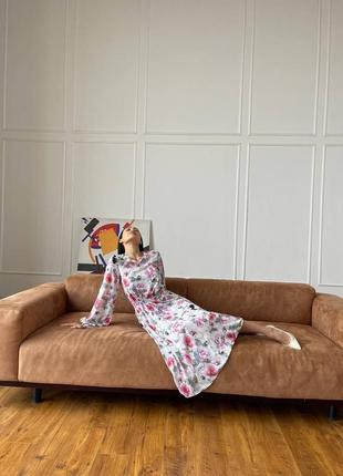 Шифоновое платье миди в цветочный принт7 фото