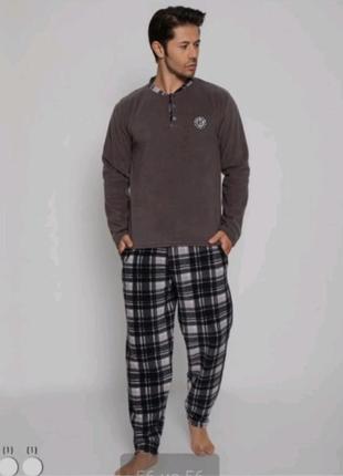 Чоловіча піжама домашні костюм кофта штани тепла піжама мужская пижама клітинка пижамний комплект мужу подарок1 фото