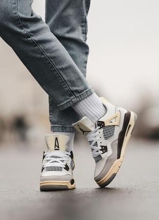 Кросівки nike air jordan 4 retro white grey beige brown4 фото