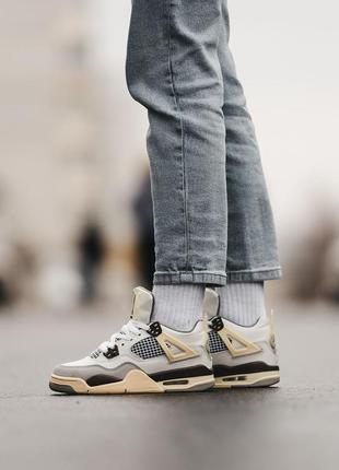 Кросівки nike air jordan 4 retro white grey beige brown3 фото