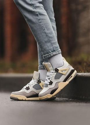 Кросівки nike air jordan 4 retro white grey beige brown1 фото