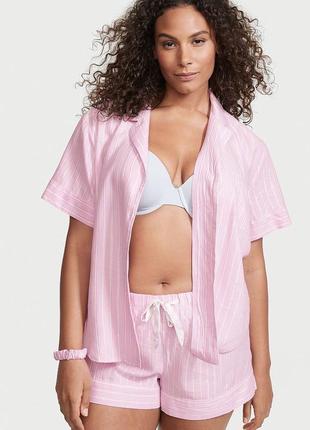 Розовая фланелевая пижамка от vs в полоску victoria's secret виктория сикрет