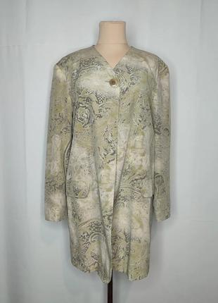 Пиджак шелковый длинный зеленый, бежевый, принт, шелк3 фото