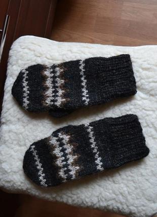 Теплые варежки рукавицы из натуральной шерсти.4 фото