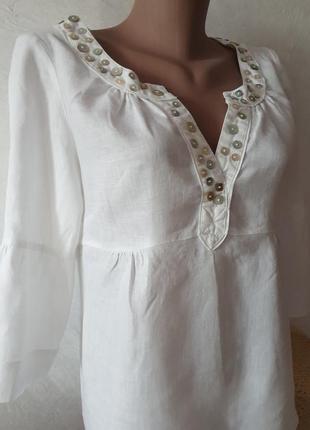 Прекрасна літня легка білосніжна блуза з льону дуже еіжна та елегантна4 фото
