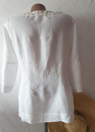 Прекрасна літня легка білосніжна блуза з льону дуже еіжна та елегантна6 фото