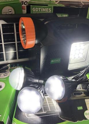Портативний ліхтар світильник зі сонячною панелю  power bank gd-1021 фото