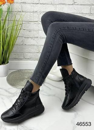 Жіночі шкіряні високі кросівки на байці/хутрі 🤩4 фото