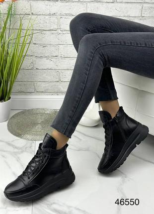 Жіночі шкіряні високі кросівки на байці/хутрі 🤩10 фото