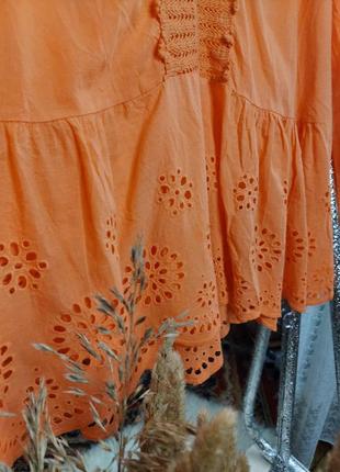 🌼бавовняна помаранчева блуза в стилі кантрі - бохо, в вибитому низом madame( розмір 40)4 фото