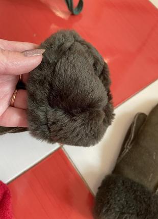 Шикарные кожаные замшевые варежки с мехом/нат мех+кожа