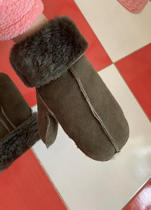 Шикарные кожаные замшевые варежки с мехом/нат мех+кожа