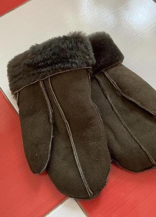 Шикарные кожаные замшевые варежки с мехом/нат мех+кожа