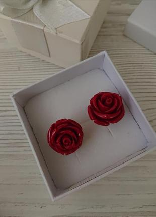 Серьги гвоздики коралл розы 🌹сережки пусеты