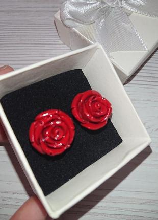Серьги гвоздики коралл розы 🌹сережки пусеты