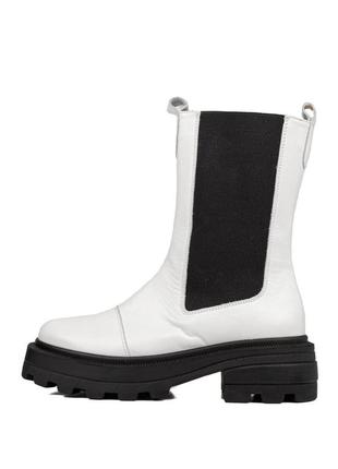 Челси ботинки зимние с мехом кожаные белые с черным