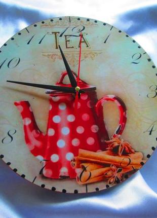 Набір для кухні: настінний годинник та обробна дошка 'приємне чаювання'4 фото