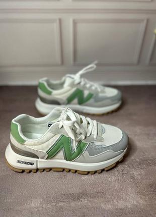 Женские бюджетные рефлективные кроссовки под бренд new balance серые зеленые с сеткой весна лето демисезон лёгкие и удобные кроссы8 фото