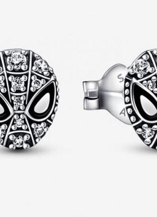 Сережки пандора человек паук🕷 серебро 925 серьги гвоздики пусеты pandora