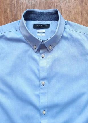 Рубашка selected homme голубая slim fit размер m, s 42 см2 фото
