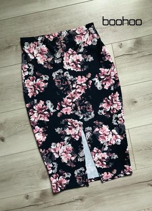 Стильная юбка миди карандаш по фигуре с вырезом в цветочный принт boohoo1 фото