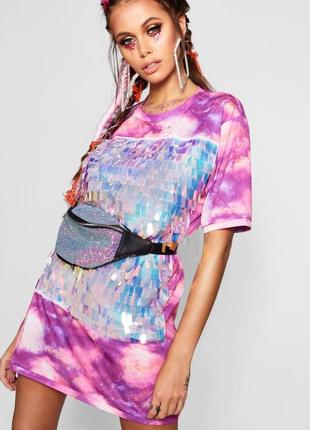 Плаття, сукня футболка пайетки, блискітки тай дай  boohoo tie dye1 фото