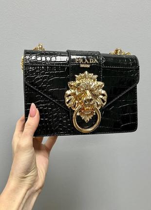 Женская кожаная сумка prada lion black leather  mini