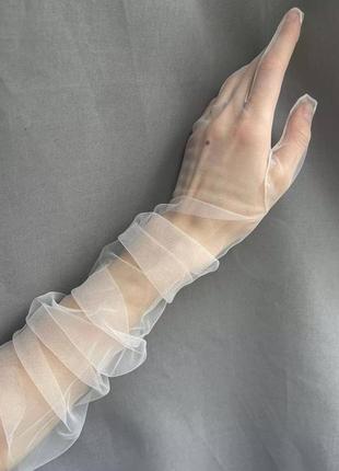 Перчатки рукавички фатин белые молочные длинные прозрачные