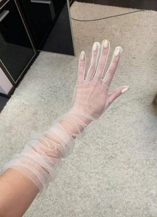 Перчатки рукавички фатин белые молочные длинные прозрачные2 фото