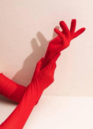 Перчатки рукавички красные червоні атлас длинные1 фото